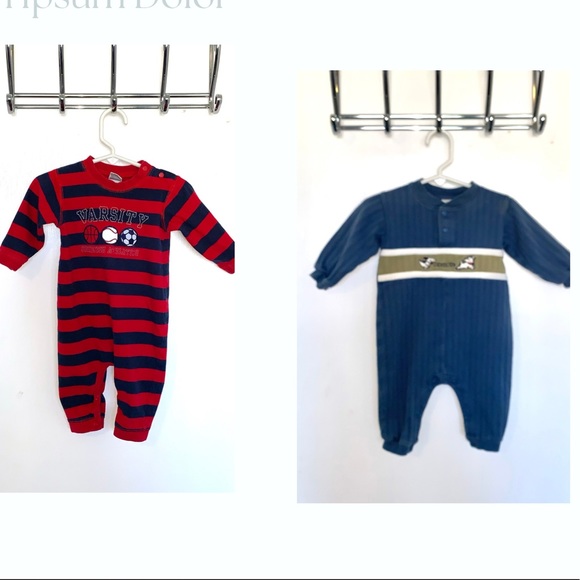 🧸 BUNDLE of 2 Vintage OshKosh One Piece Jumpsuits, 6-9 MO, 16 1/2 to 18 lbs,